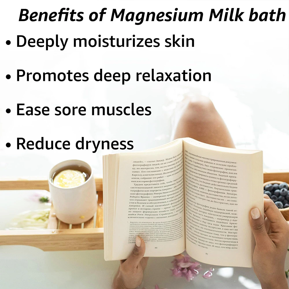 Coconut & Vanilla Moisturize Soften Skin Creamy Magnesium Milk Bath Soak Powder Infused with Shea Butter