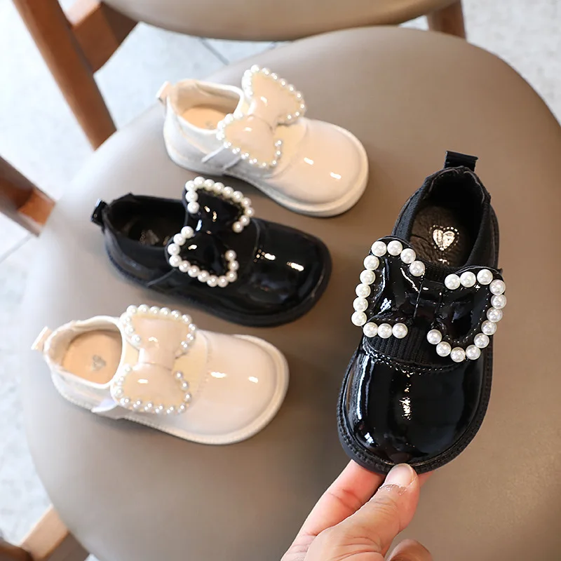 Новинка осени 2021, повседневная однотонная обувь для девочек, маленькая Корейская обувь принцессы с бантом, детская обувь