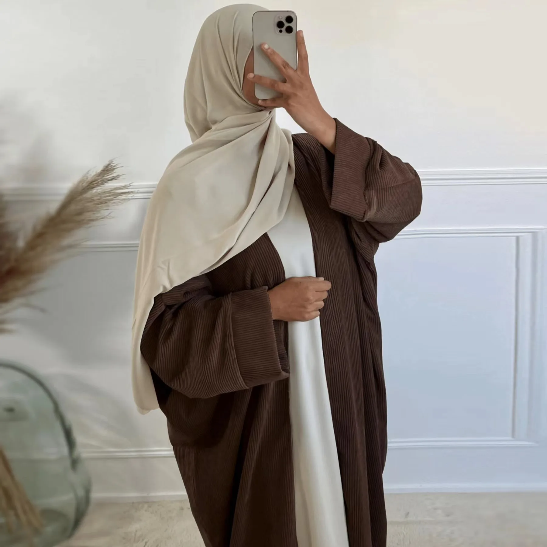 Best Selling Women Luxury Kaftan Breathable 2 Layer Khimar YARN DYED Dubai Wholesale Abaya Burqa