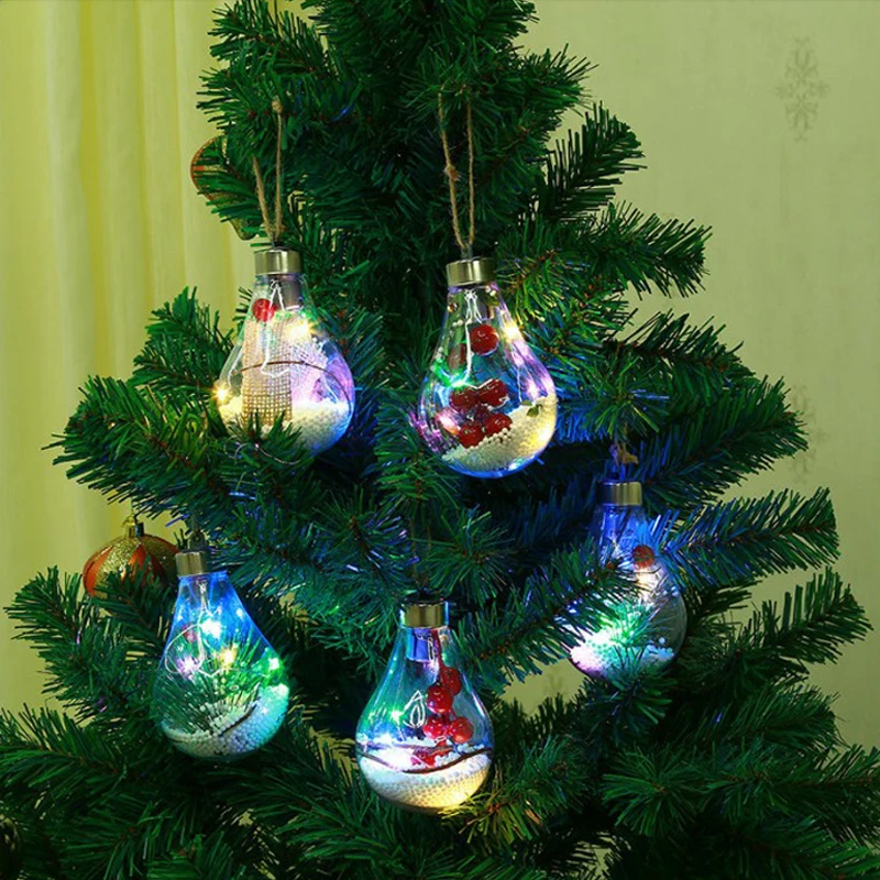 
Glass LED Christmas Tree Light Bulbs inside Snowflake Festival Xmas Hanging Ball Decoration Party Ornaments 