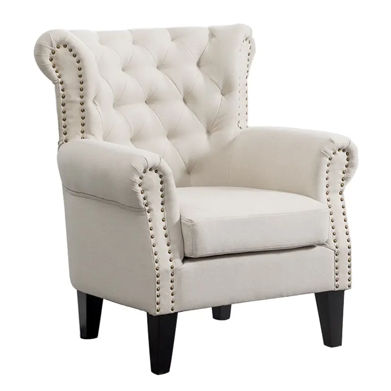 fast ship Occasional Traditional Linen Fabric Wing Back chair Armchair manufacturer with Solid Wood Legs sofa chair