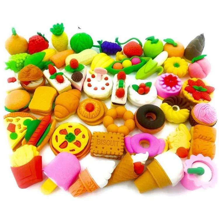
3D shape Pencil Erasers Assorted Food Cake Dessert Puzzle Erasers for Birthday Party Supplies Favors or School Classroom Rewards  (1600224079742)