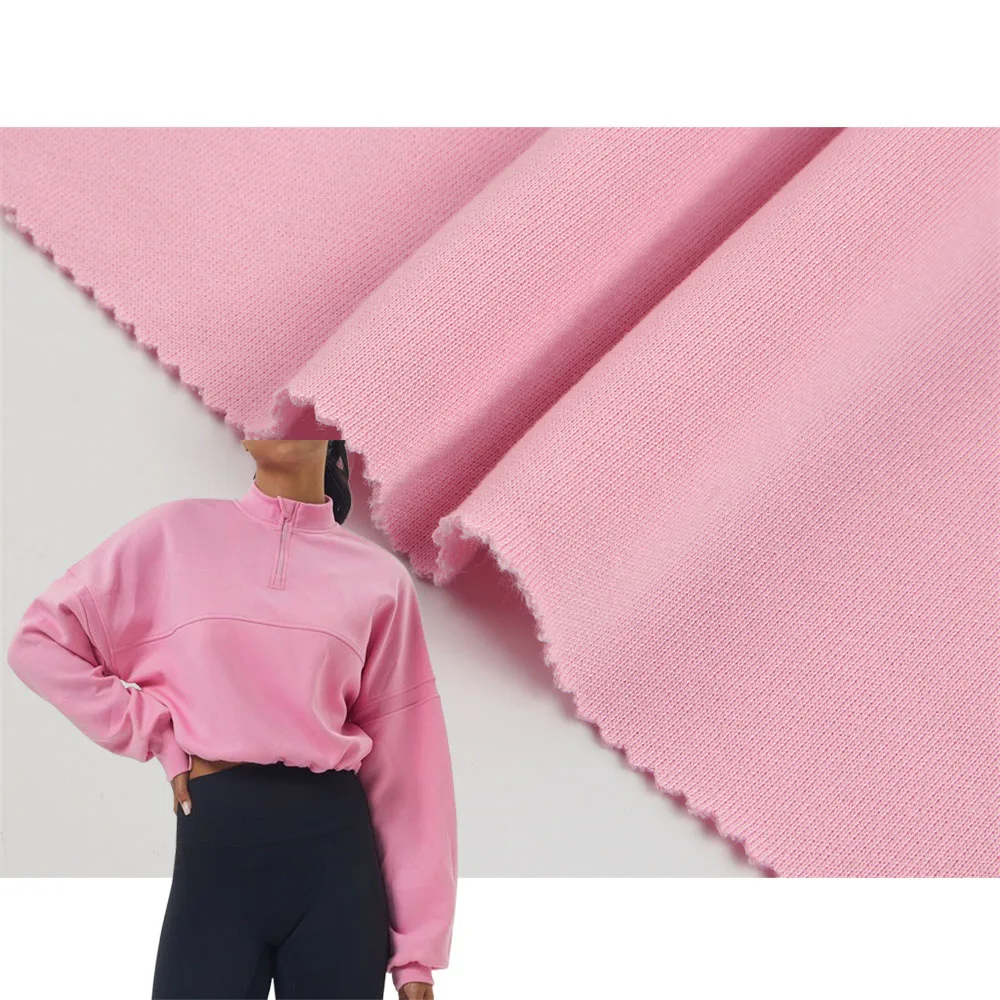 99W French Terry Fabric 100% Polyester Double Yarn Warp Knitted T-Shirts Hoodies Fabric for Uniforms In-stock Items