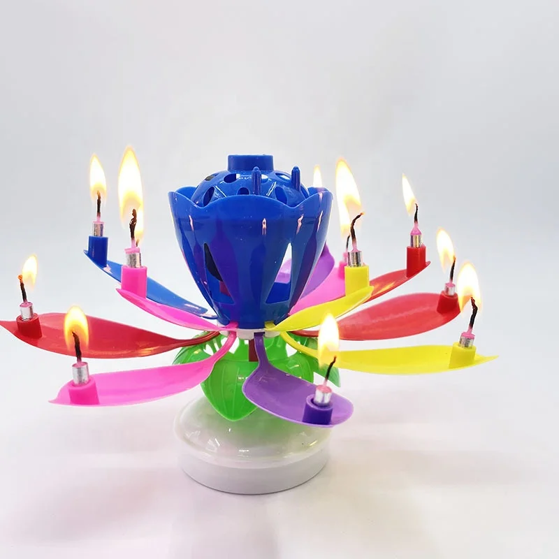 China Happy Cake Party Colored Magic Sparkler Number Rainbow Rotating Musical Lotus Flower Music Birthday Candle