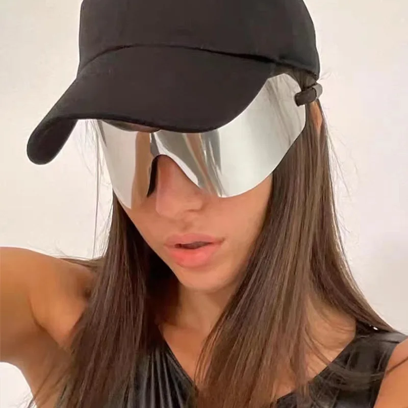 Custom Designer Oversized Wrap Quicksilver Gradient Sun Glasses Mirrored Rimless One Piece Y2K Futuristic Shades Sunglasses
