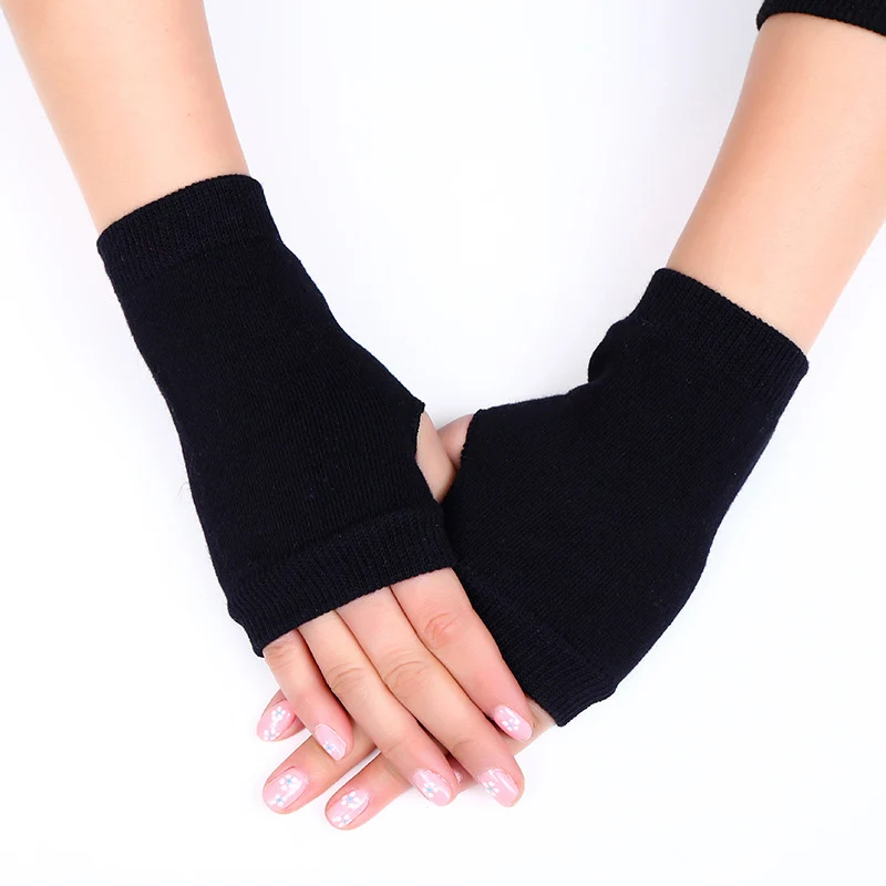 
CLIMATE Fashion Winter Knitted Fingerless Wool Glove for Women Warm Wrist Short Gloves Ladies Cashmere Stretch Solid Mittens 