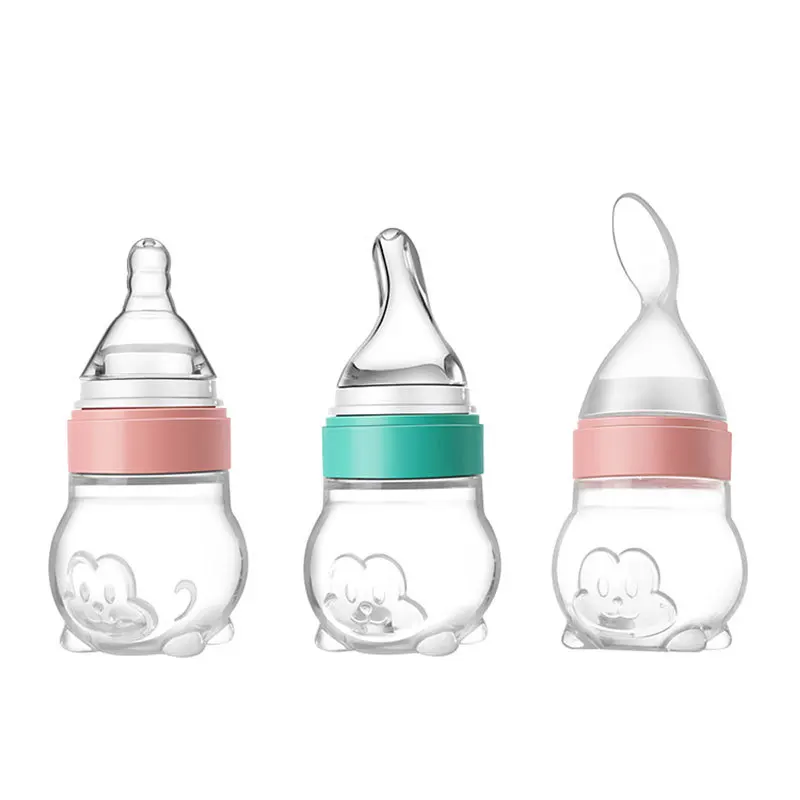 Silicone Anti Colic nipple Medicine water food Juice Fruit Feeder Spoon Baby Feeding Drinking Bottle set with spoon