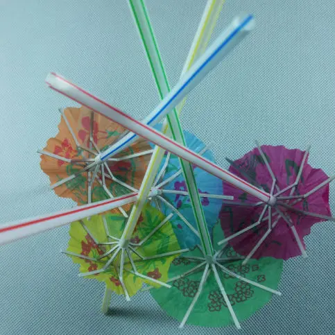 TX6001 Disposable Bendy Hawaiian Beach Cocktail Umbrella Straws Luau Party Decorations Supplies Parasol Drinking Straws
