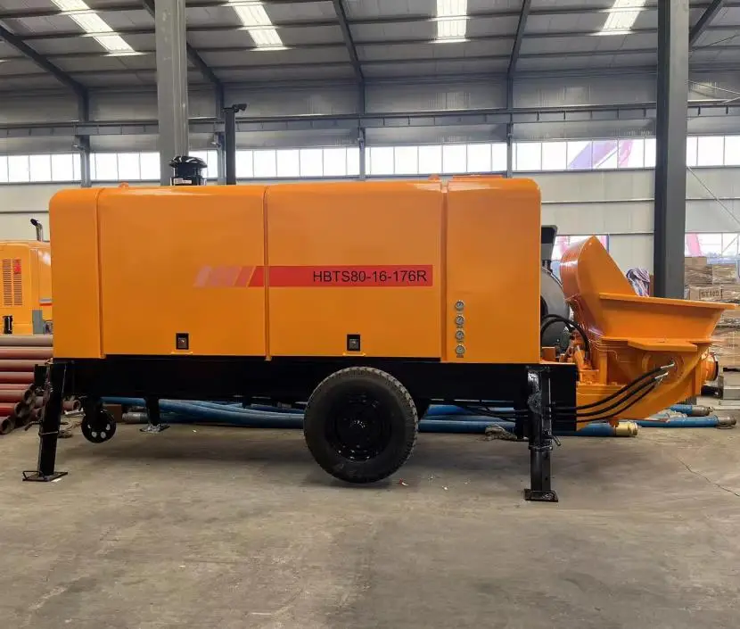 Concrete Machine MINLE Brand Cement Pump Trailer Mounted Diesel Concrete Pump Car HBTS80-16-176R exported to Indonesia