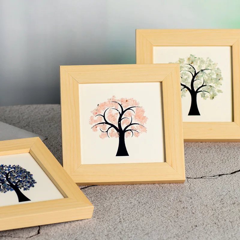 Custom Wood Photo Frame Tree of Life Original Stone Crystal Frame Table