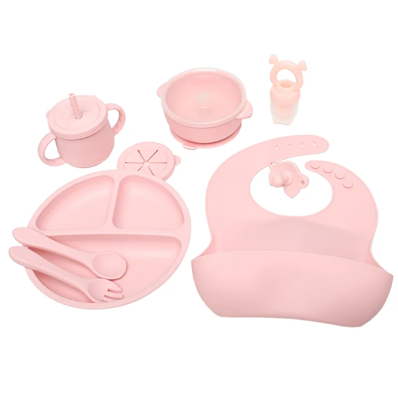 OEM/ODM Custom Baby Weaning Set Food Grade Silicone Snack Bowl with BPA-Free Suction Plate Spoon Cup Shape in Cartoon Pattern