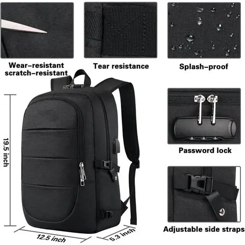 Travel Laptop Backpack 17.3 inch Anti Theft Business Laptop Backpack with USB Charging Port and Headphone Interface Backpack