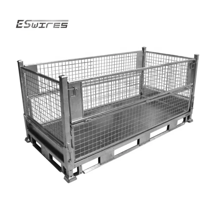 Heavy duty warehouse durable collapsible stacking wire mesh galvanised pallet stillage crate