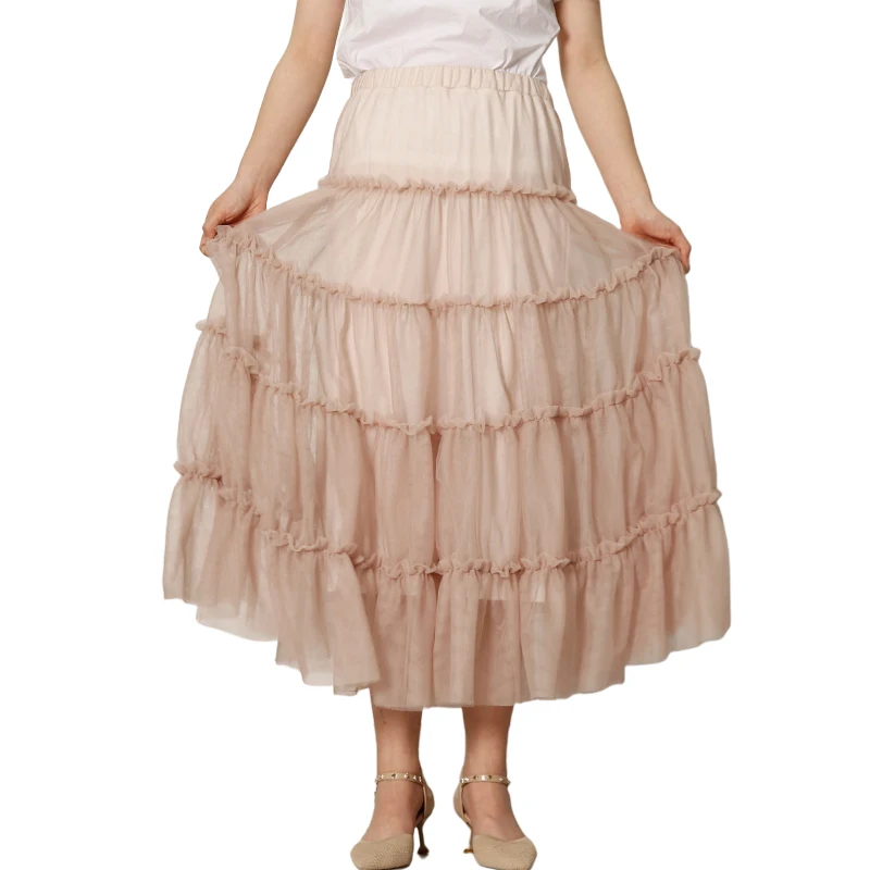 Cute Sweet Style Girl Mid-length Midi Tiered Tulle Skirt With Agaric Ruffles