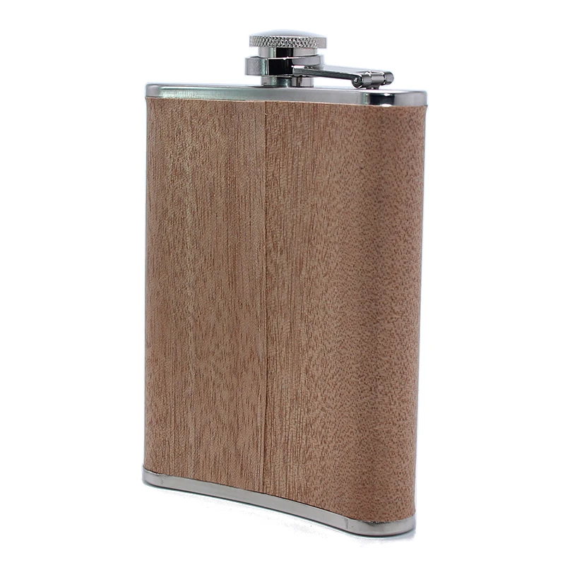 8oz Creative Metal Stainless Steel Hip Flask Wooden Wrapped Whiskey Wine Bottle Alcohol Pocket Flagon Gifts Wood Flask