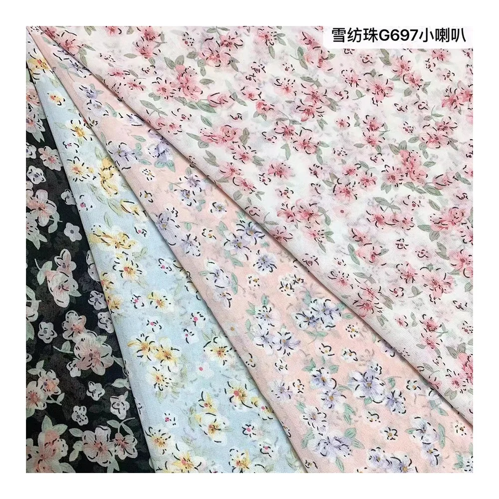 Wholesale 3D digital prints soft chiffon georgette small flower print jacquard polyester chiffon clothing fabric