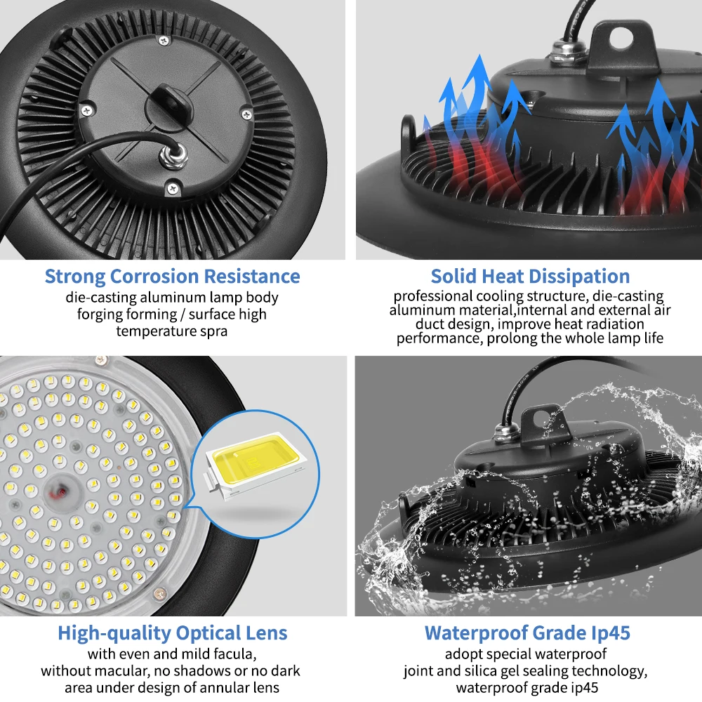 Wholesale Price 100W 150W 200W UFO LED High Bay Lights Waterproof Commercial Industrial Lighting Warehouse Led High Bay Lamp