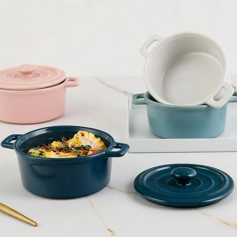 Wholesale low price colorful glazed ceramic stew pot restaurant kitchen casserole with ceramic lid