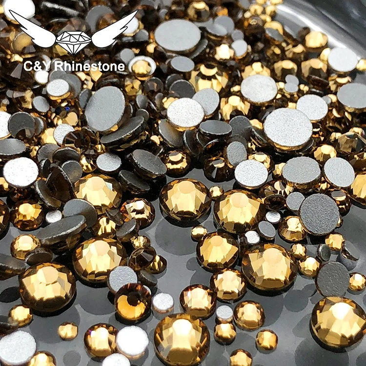 CY Light Colorado Topaz Best Selling Wholesale Gold Flat Back Glass Non Hotfix Black Rhinestones