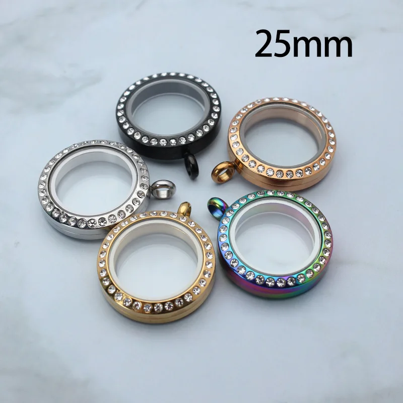 20mm/25mm/30mm Magnetic Closure Glass Floating Lockets Pendant Stainless Steel Living Memory Locket Jewelry