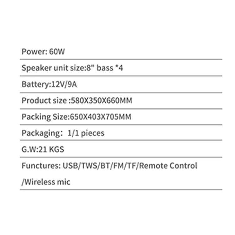 Ndr-8888 Amazon новинка тележка BT динамик с двумя Рог 60w 4*8 дюймов НЧ-деревянные пластиковые двойные беспроводные микрофоны Биг Род