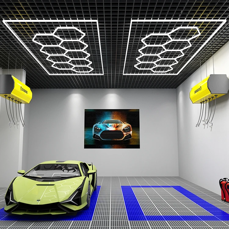Factory Direct Sales Garage Light Hexagon Panel Hex LED Ceiling Hexagonal Workshop Light 9 Grid Hexagon Light System