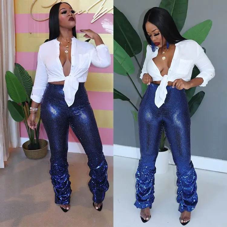 
09AF335 stylish basic silver coated wrinkled sparkle high fashion ladies Sport Woman Sexy Women Pants 