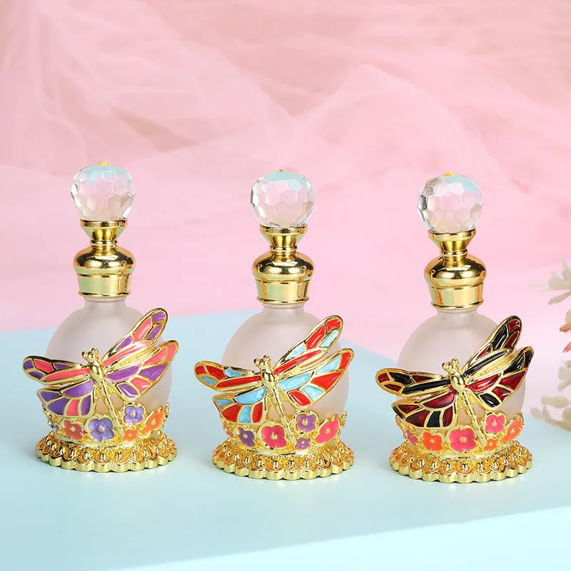 Glass bottle manufacturer 15ml Enamel dragonfly handmade metal alloy perfume fragrance bottles from Dubai