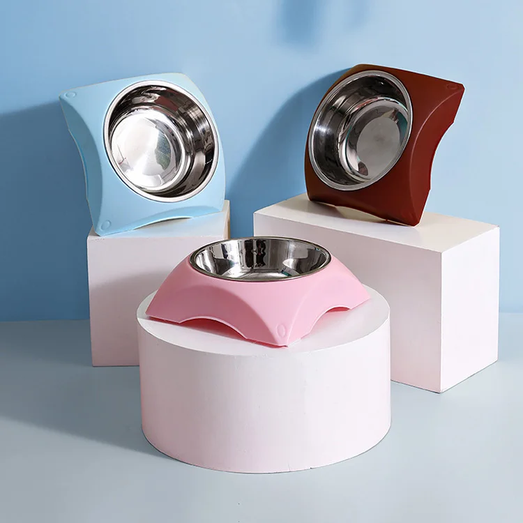 Elevated Stainless Steel Pet Bowls Raised Stand Neat Dish Pet Food Feeder Slanted Pet Bowls for Cats and Dogs