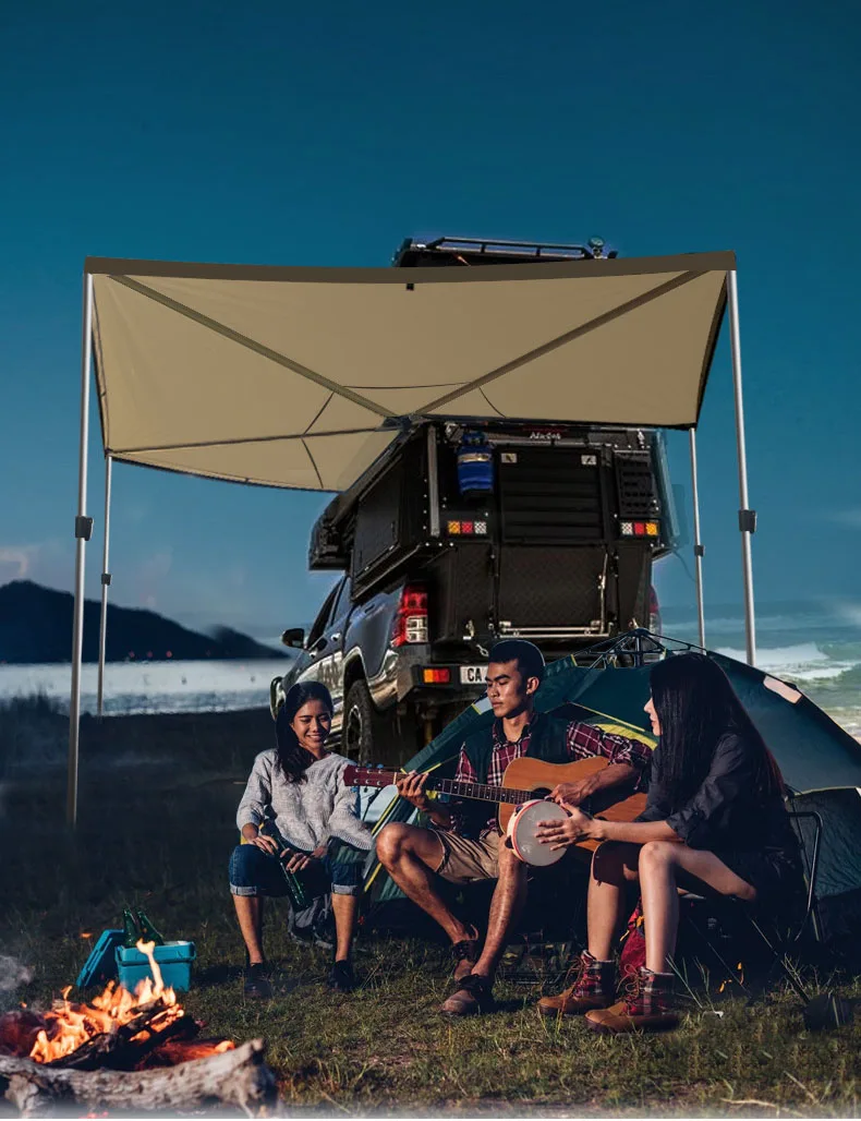 Outdoor car 270 degree hexagonal fan-shaped canopy rainproof sunscreen awning car side tent