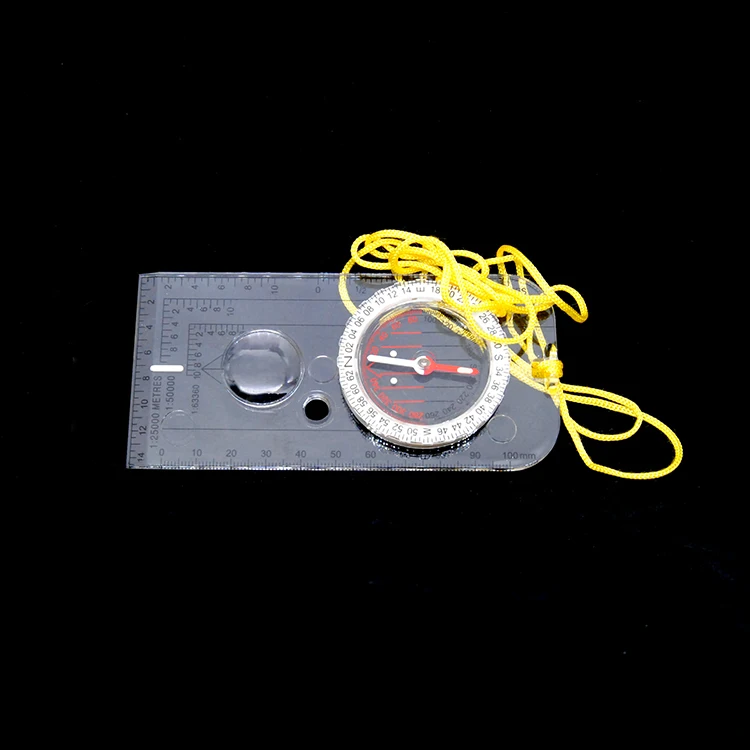 Acrylic base plate map surveying compass with scale ruler and magnifying glass