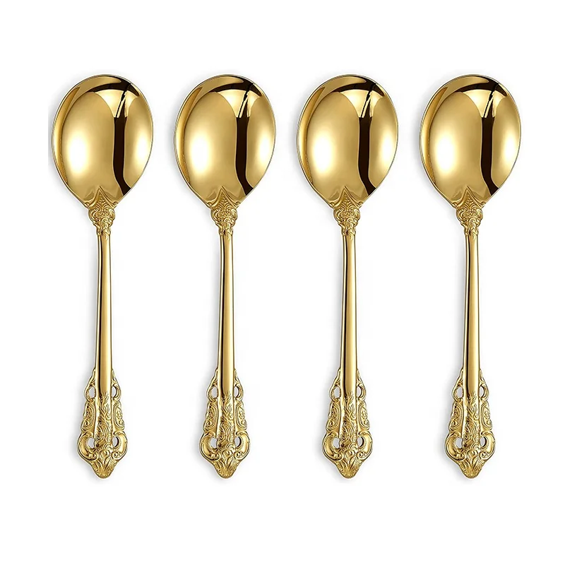 18/10 Stainless Steel Gorgeous Round Soup Spoon Gold Soup Spoon