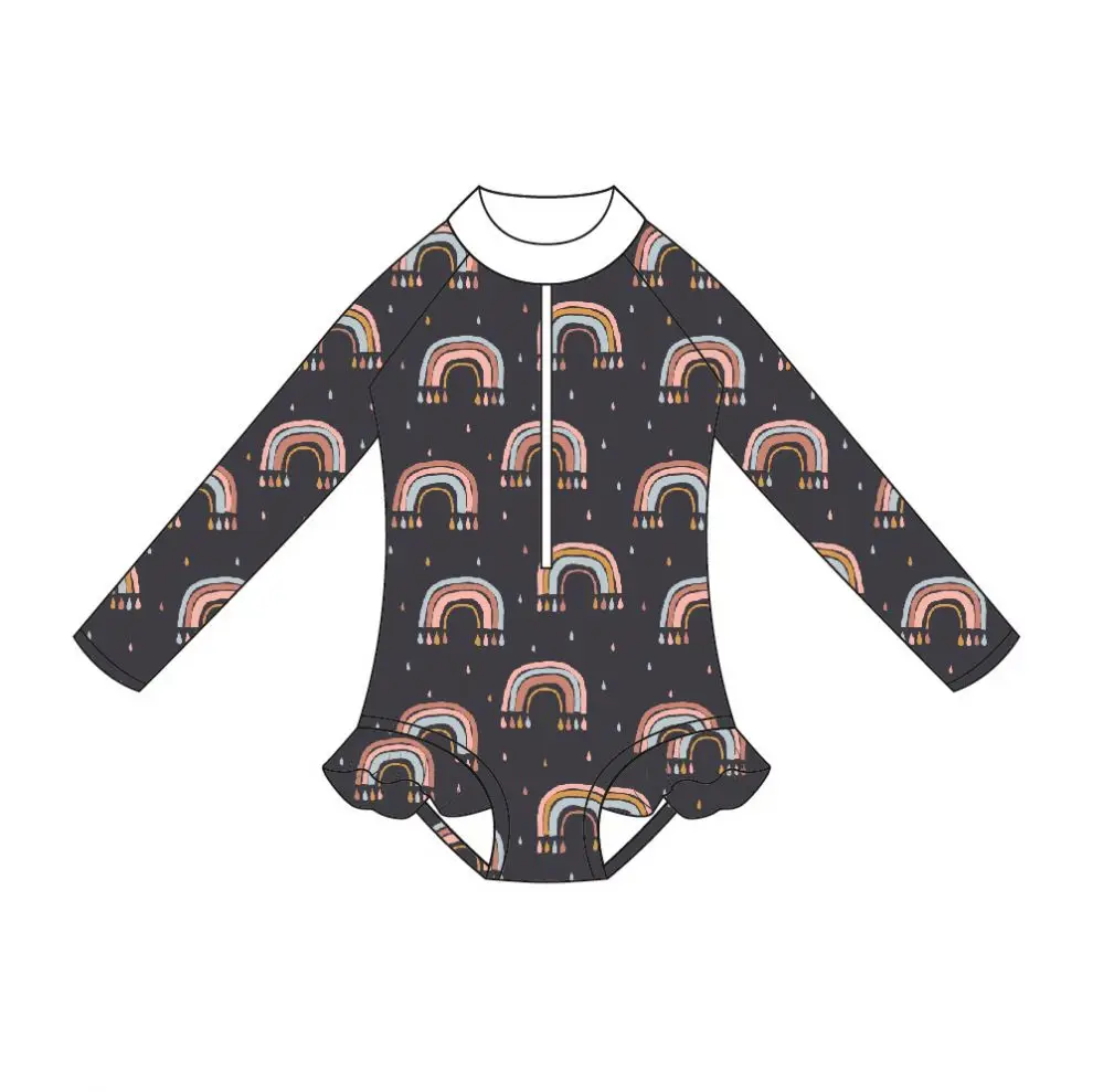 OEM Custom long sleeve swimsuit one piece lovely baby girls swimwear