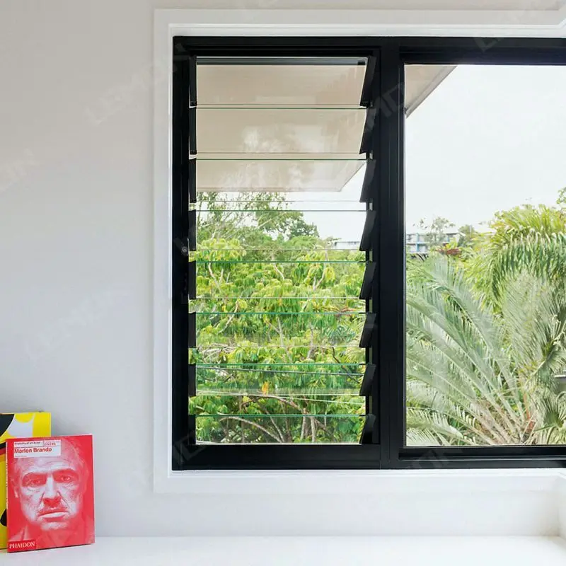 Seaside Villa Modern Design Water Proof  Glass Blades Louver Window Aluminum Louvre Windows With Screen