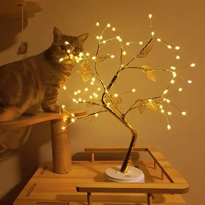 Cherry Blossom Bonsai Tree Lamp Remote Control RGB Color Changing Table Lights Decorative Living Room Night Lamp