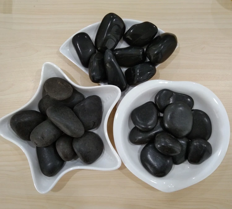  rolled 3~5cm 5~8cm natural high light and polished black pave landscaping stone for