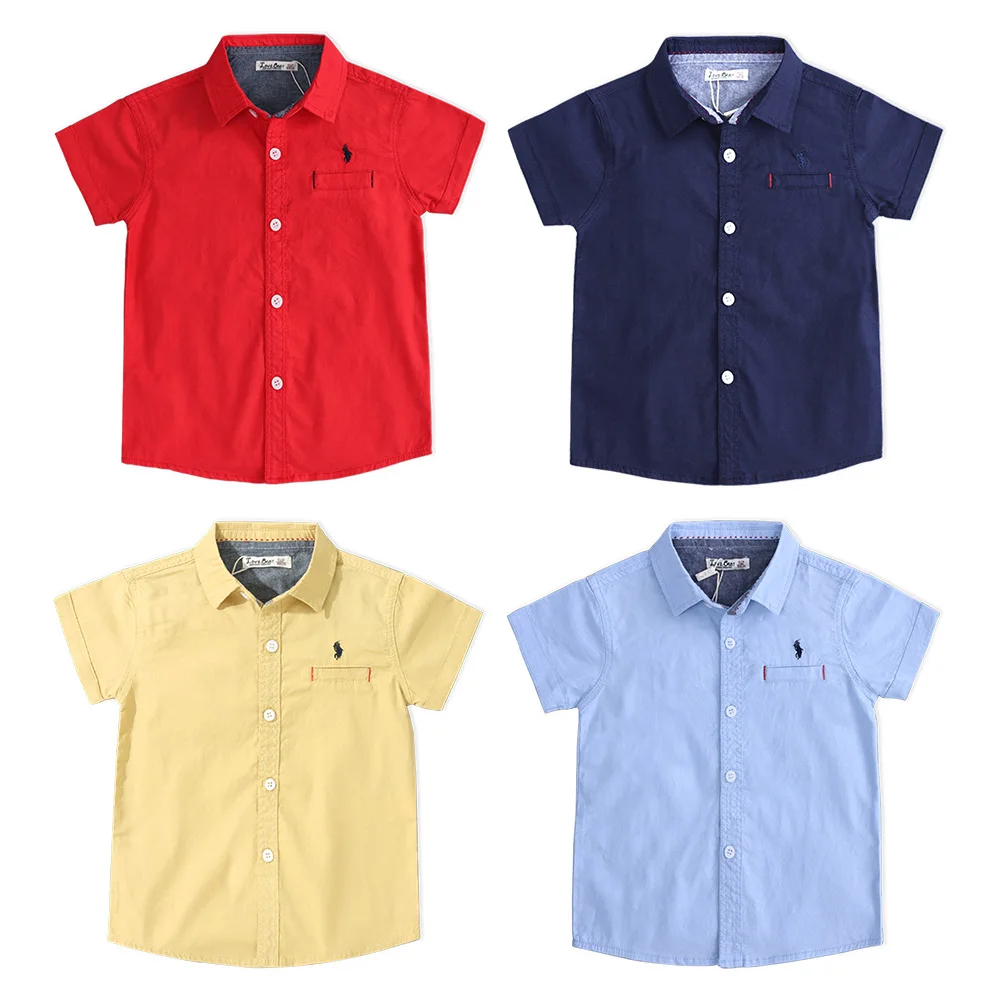 High quality clothing boys plain tops design children shirts Preppy Style cotton fabric short sleeves shirt for kid