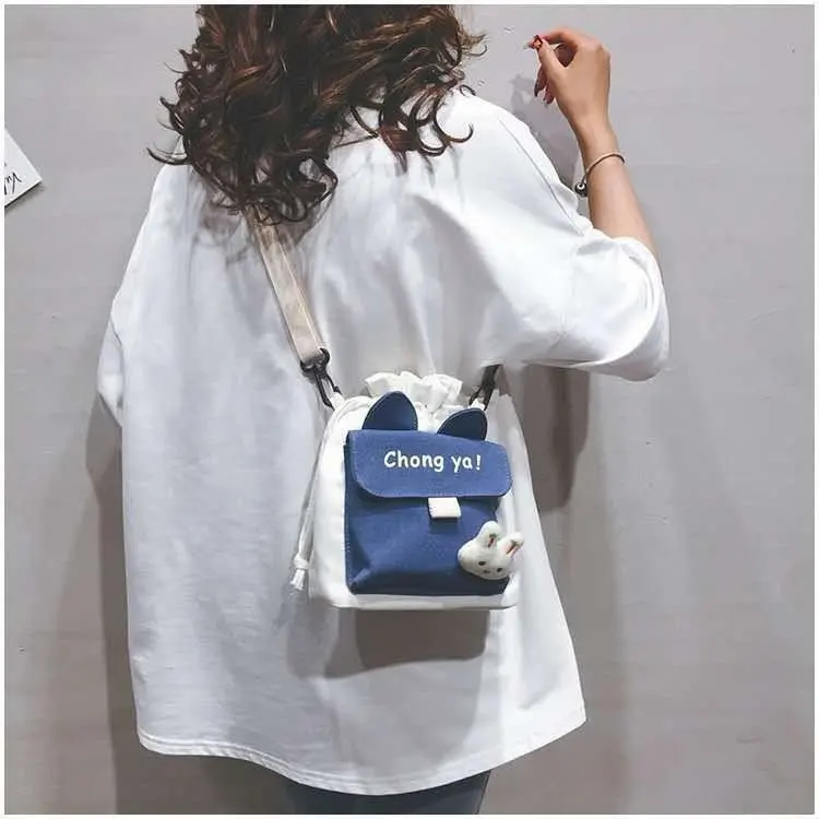 Canvas small bag new ins Day crossbody bag cute 2023 student literary one shoulder mobile phone bag