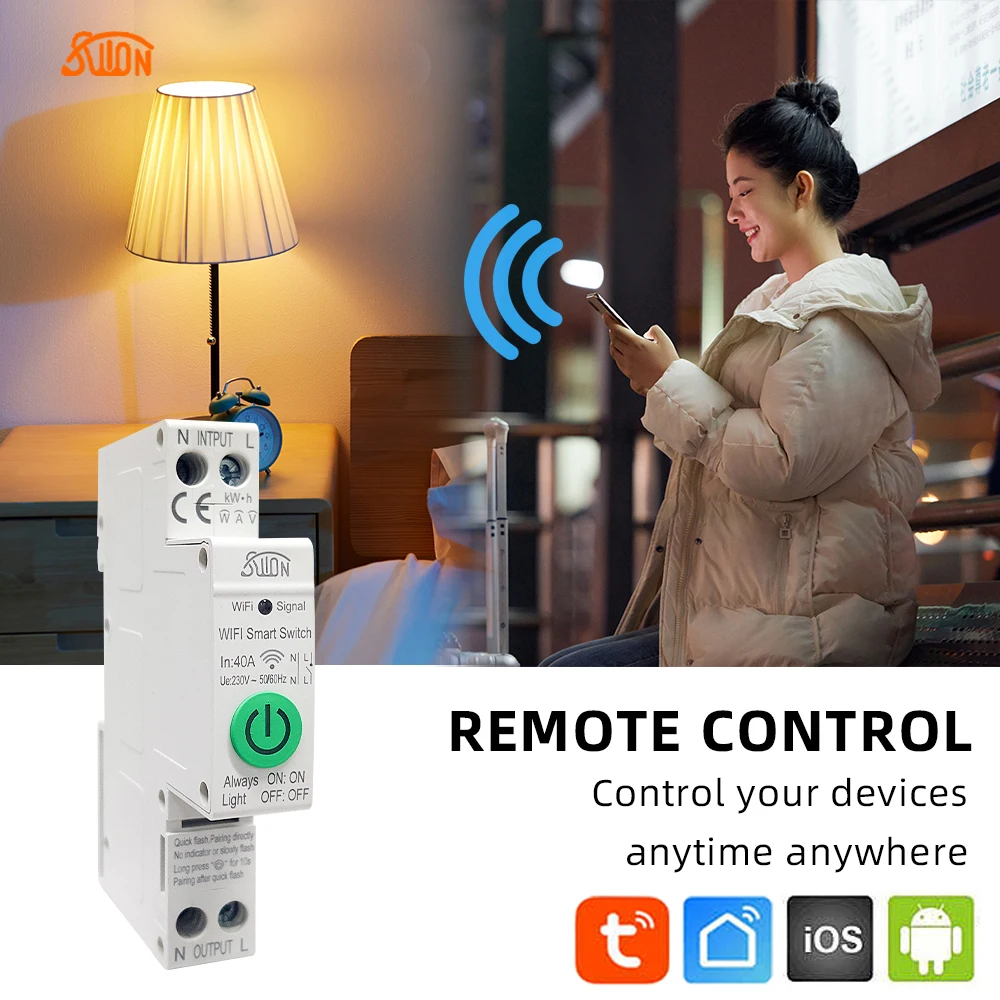 Умный выключатель TUYA 1P + N с Wi-Fi smartlife 40A измеритель энергии кВтч автоматический реле