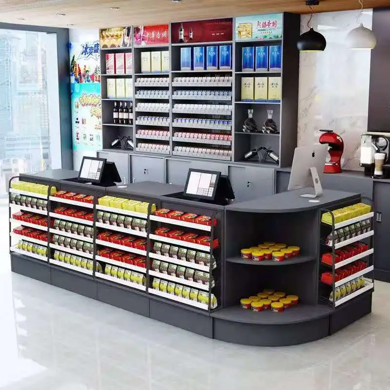 Multi Functional Corner Cashier  Desk  Counter Table Stainless Surface  Powder Coating Cash Register check out counter