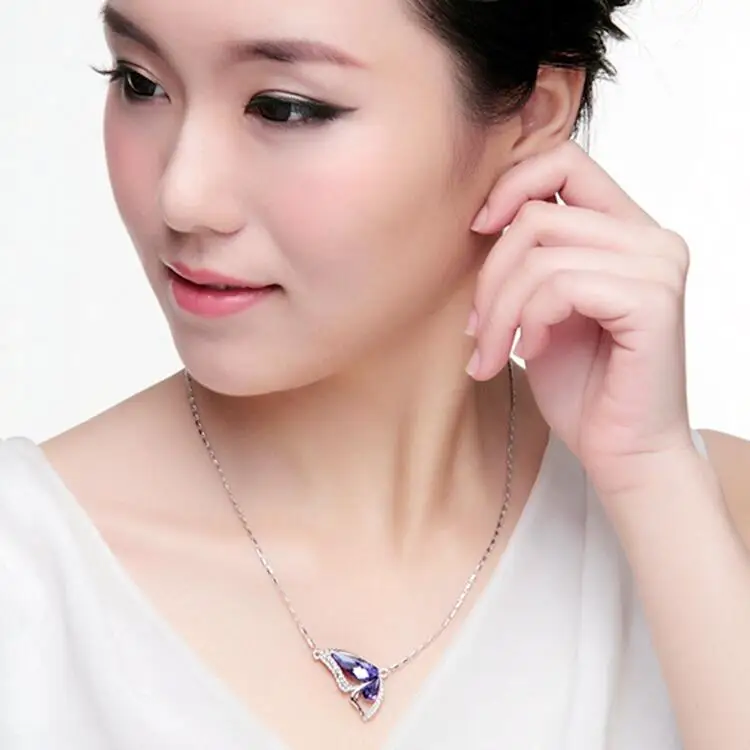 bijoux fantaisie en gros Costume Jewelry Wholesale Fashion Gold Plated Colorful Crystal Butterfly Pendant Necklace For women