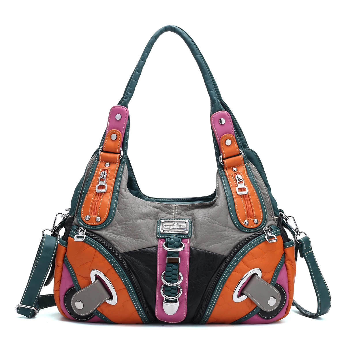 Angel Kiss Brand Tote Handbags New Arrival Women Patchwork Handbag Multi Color Combination Shoulder Bag PU Casual Tote Fashion