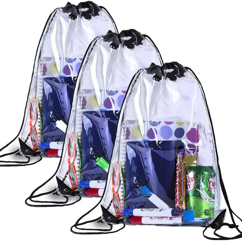 Custom Printing Logo Transparent Plastic Clear Drawstring Bag Waterproof PVC Drawstring Backpack for Stadiums Sporting Events