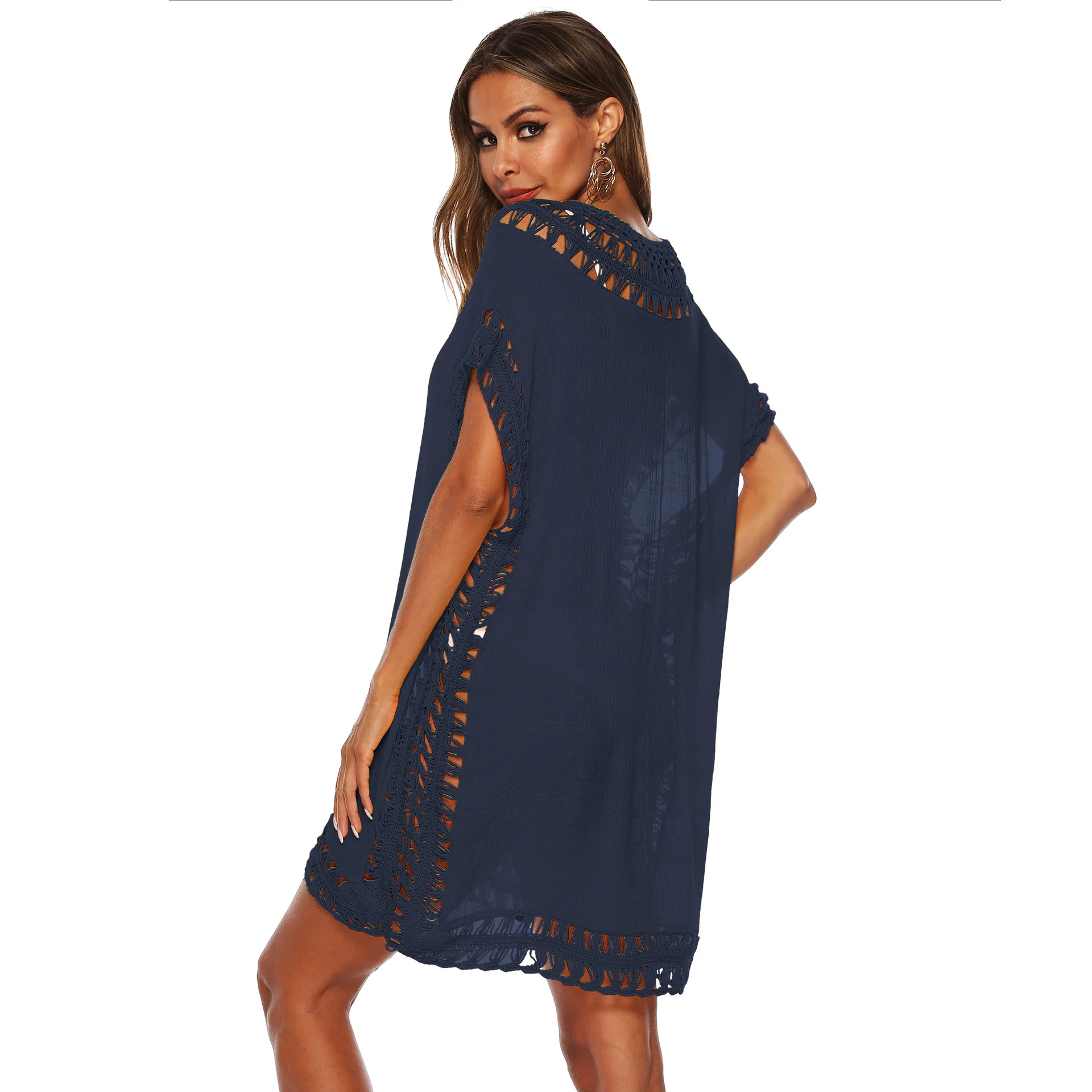 Sexy Women Loose Tunic Solid Bikini Cover Up Swimsuit Beachwear Swimwear Hollow Out Beach Dress
