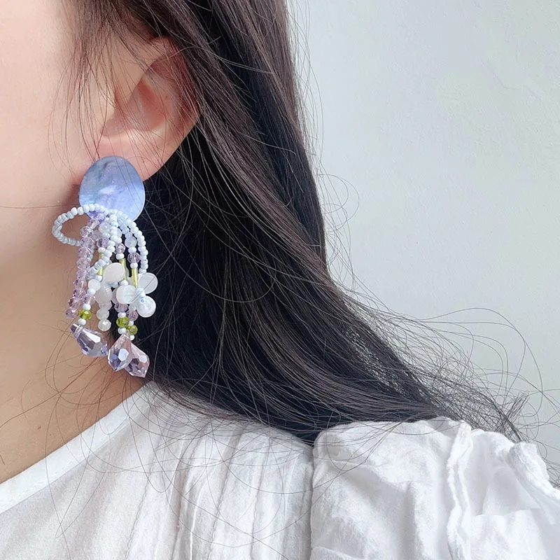 YANYE 3 Colors Original Oil Painting Back Garden Series Shell Tassel Earrings Pure Handmade Crystal Beaded Flower Earrings