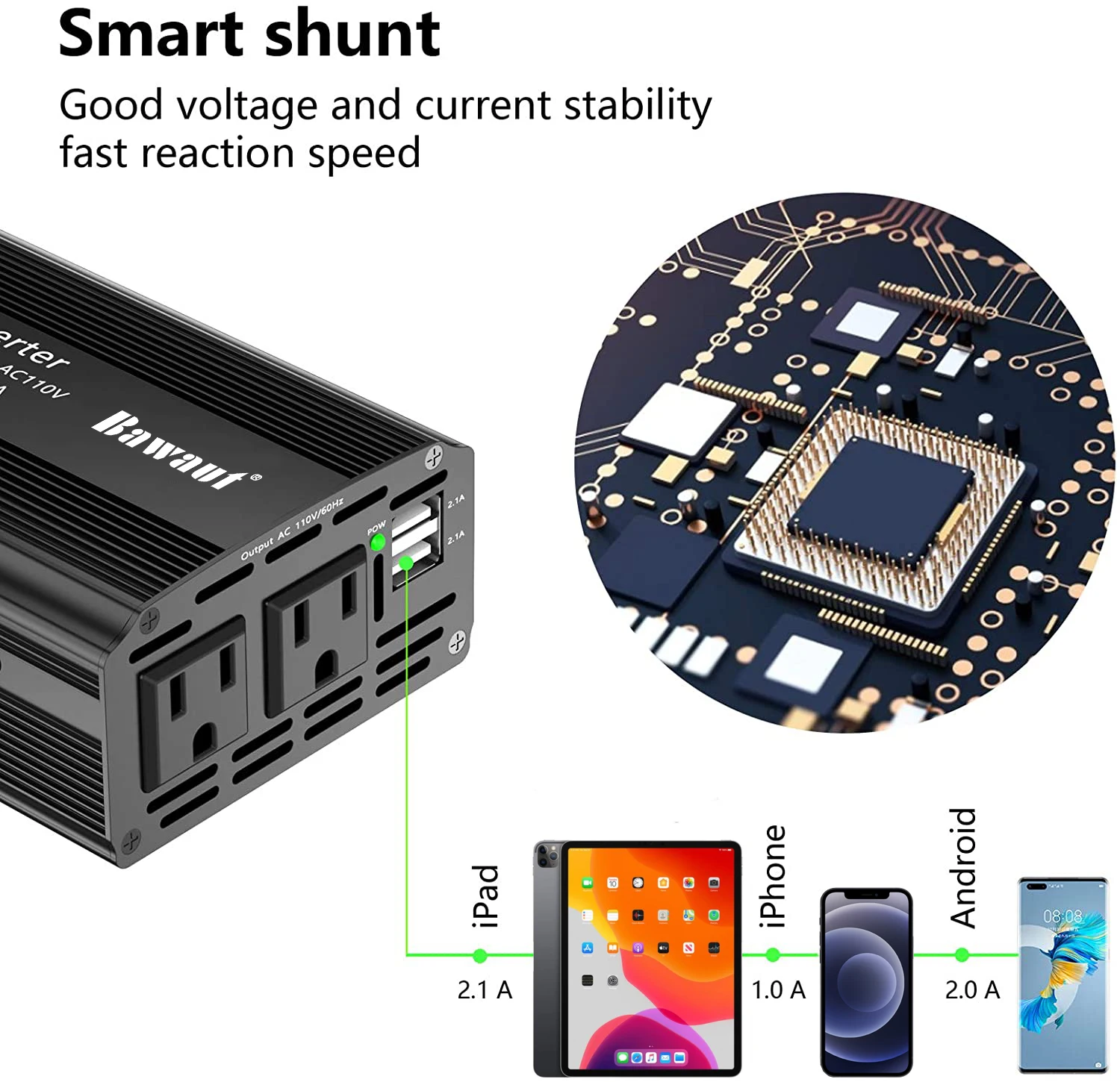 Power Inverter 800W 12V DC To 110V 220V AC Modified Sine Wave With Dual 2.1A USB And AC Outlets