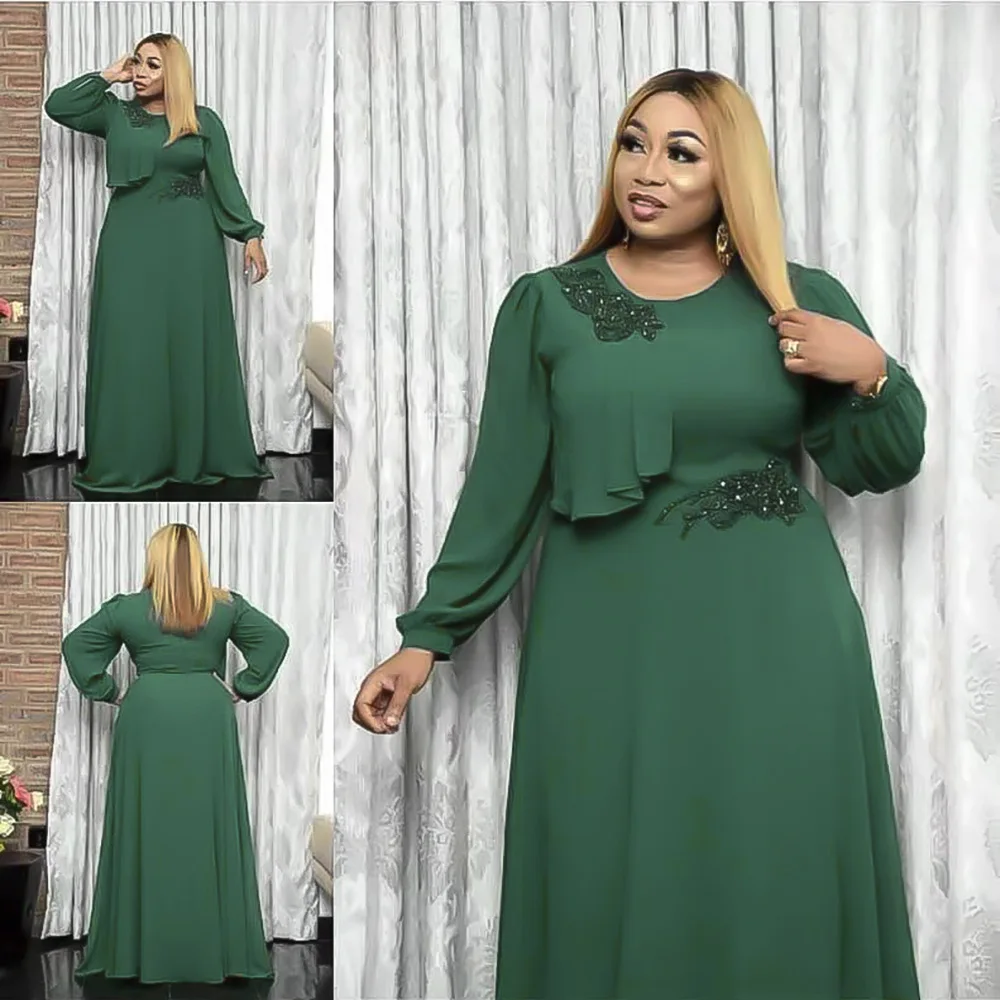 2023 New Style Print African Dresses for Women kitenge dress designs Clothing Pleated long sleeve maxi dress ladies muslim