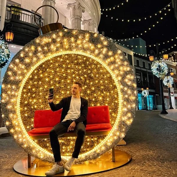 Outdoor Christmas Holiday Street Decoration Large Illuminated Christmas Ball Arch With Bench For Holiday Joy