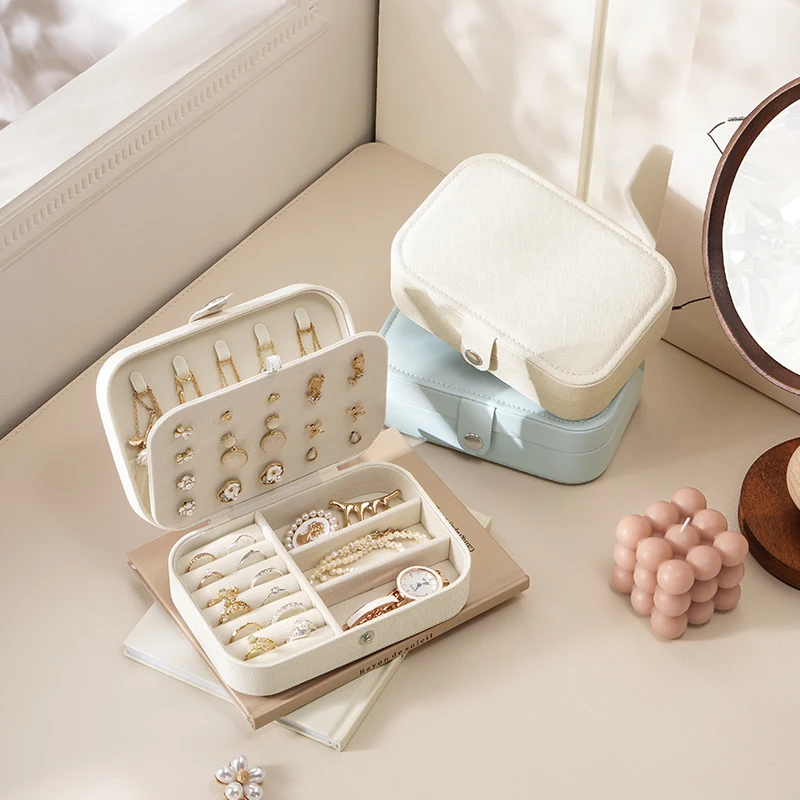 Custom Logo Small PU Leather Rectangular Ring Earring Necklace Bracelet Travel Jewelry Boxes