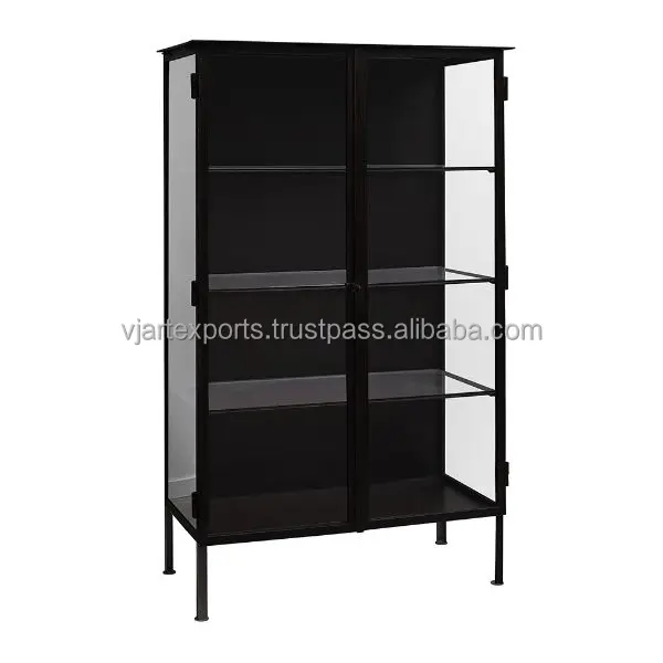 contemporary furniture natural finish fusion of wood & iron metal furniture iron metal display cabinet sideboard